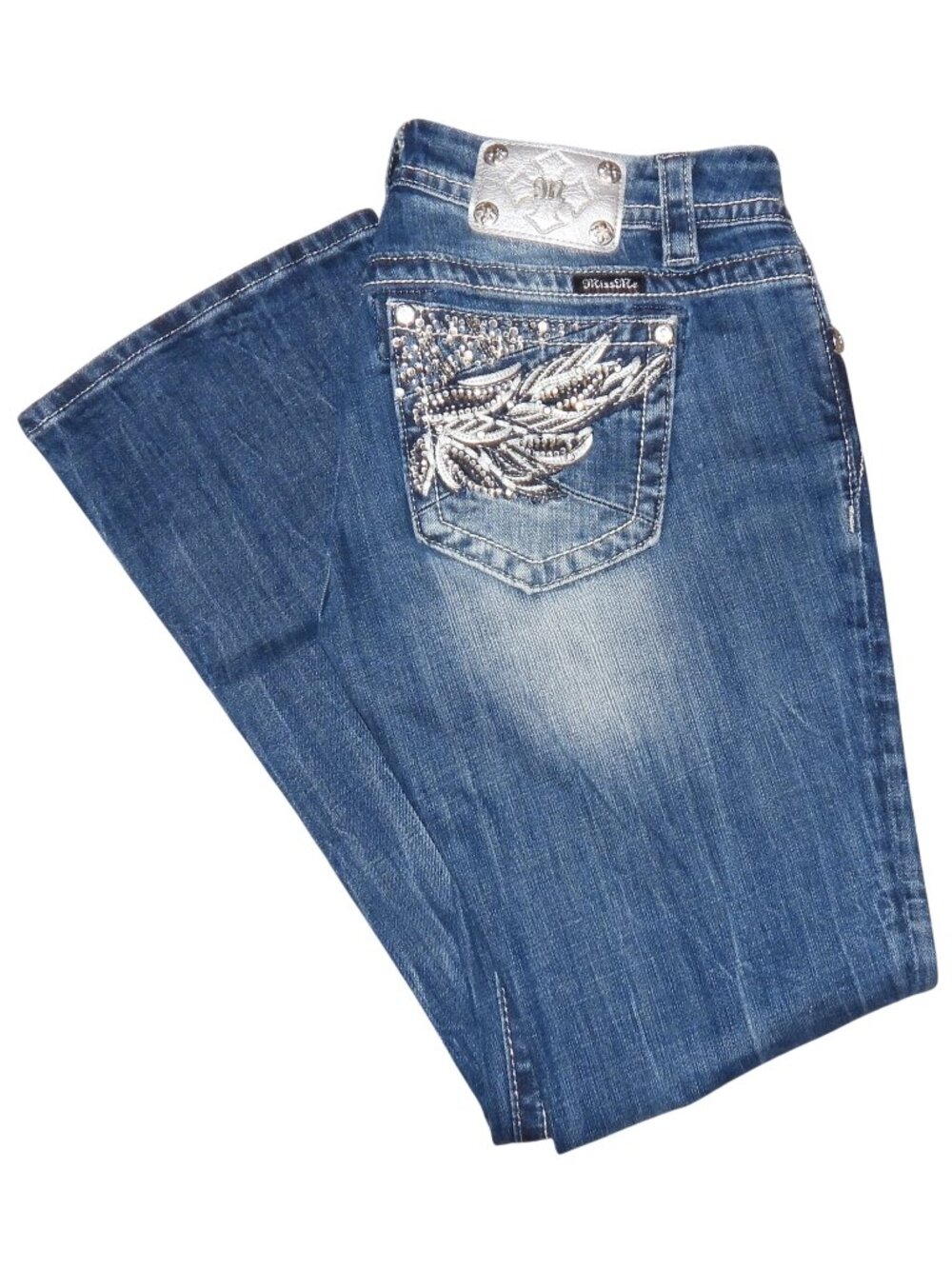 Miss Me Easy Boot Mid Rise Jeans Embellished Pockets Stretch Women's 28x31